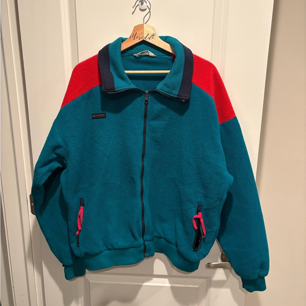 Columbia Teal and Red Fleece Jacket